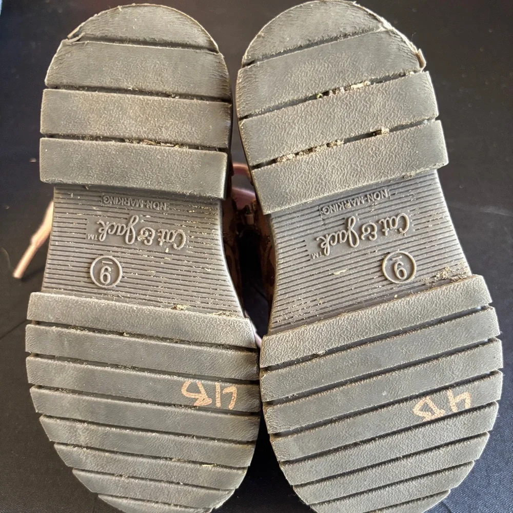 Cat & Jack Brown Leopard Print Kids Boots with Pink Laces Size 9 - Picture 7 of 10